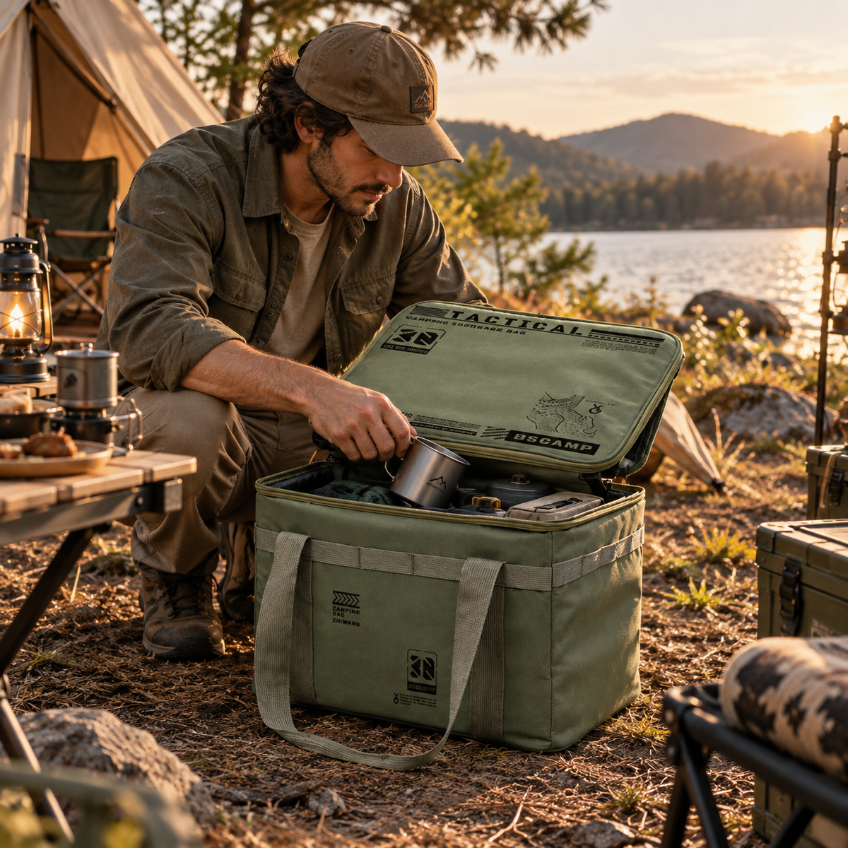 Foldable Camping Gear Storage Box with Hard Top