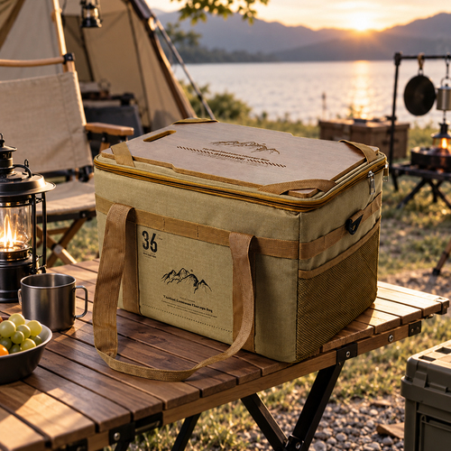 35L Foldable Camping Storage Box with Tabletop