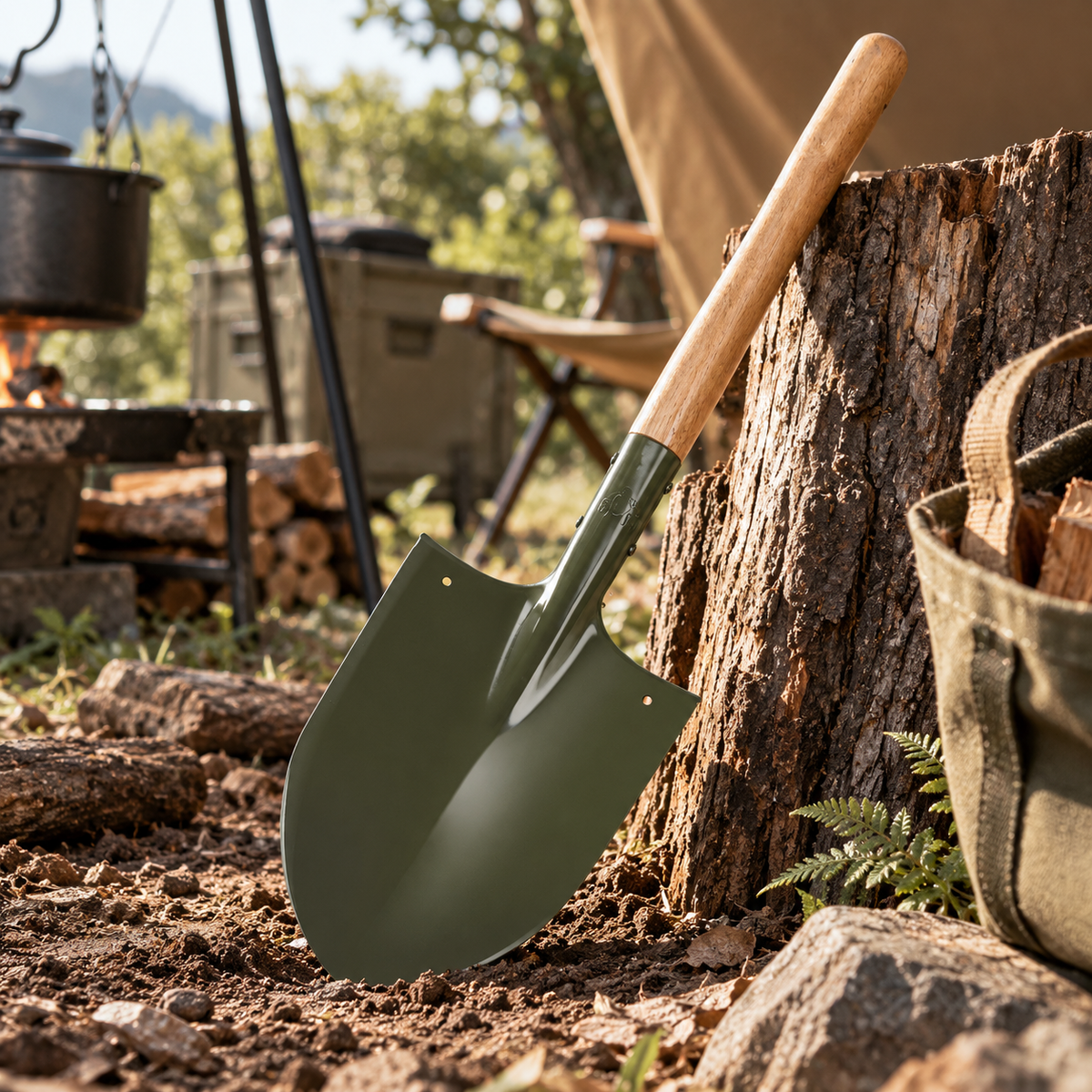 Compact Camping Shovel with Wooden Handle