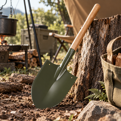Compact Camping Shovel with Wooden Handle